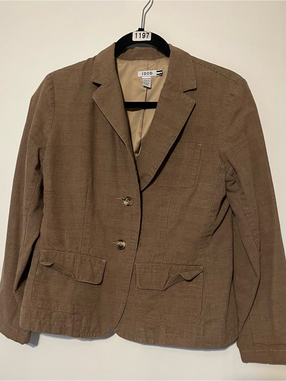Izod Brown Plaid Notch-Lapel Blazer